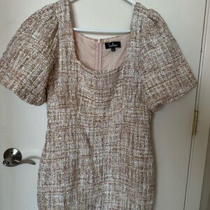 LuLu's Brand Women’s Pink Gold Tweed Mini Dress Large